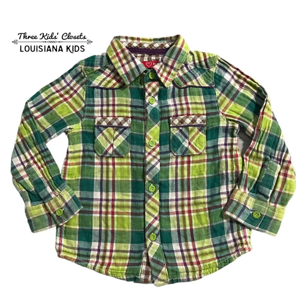 Little Bird By Jools Oliver 3-4Y Green Plaid Button Down Shirt